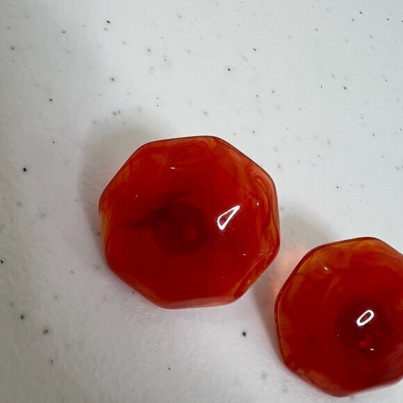 Vintage Red Swirl Earrings Big Statement Stud Pierced Plastic Geometric - Picture 2 of 6